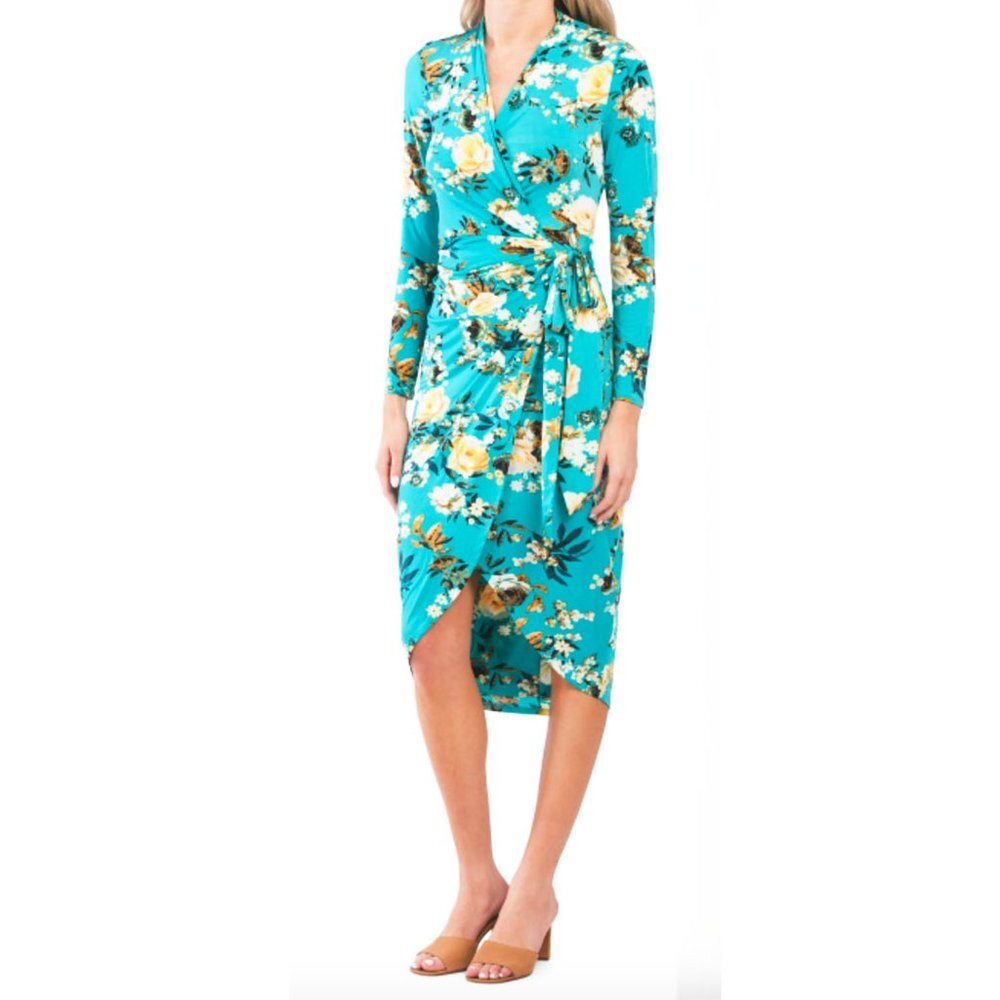 Rachel Roy Women's Dress Long Sleeve Faux Wrap Ruched Waist V-Neck XXL